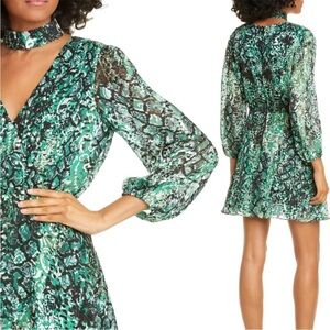 ALICE + OLIVIA Rita Green Snakeprint Silk Georgette Mini Dress Size 0
